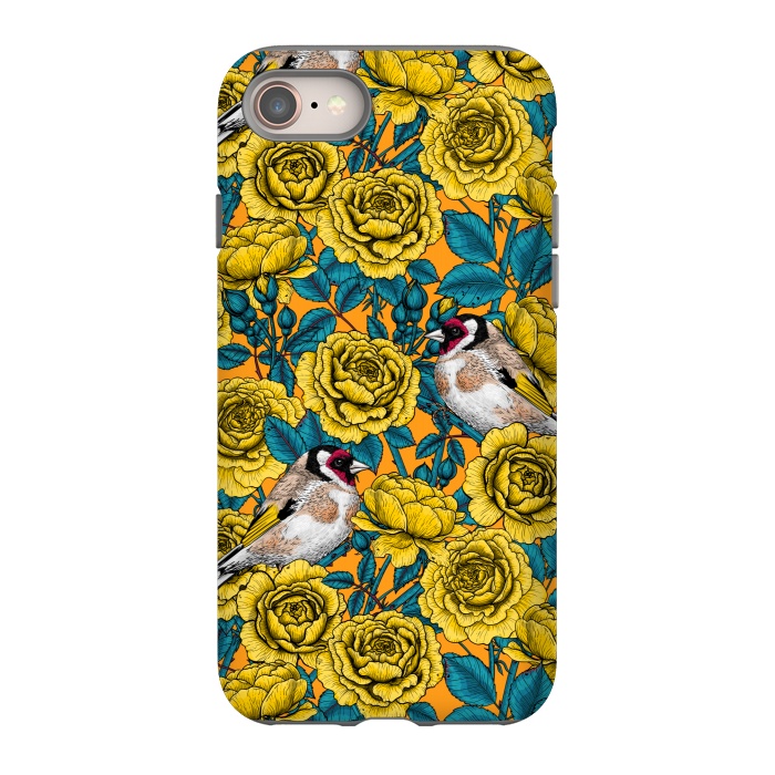 iPhone 8 StrongFit Rose flowers and goldfinch birds by Katerina Kirilova
