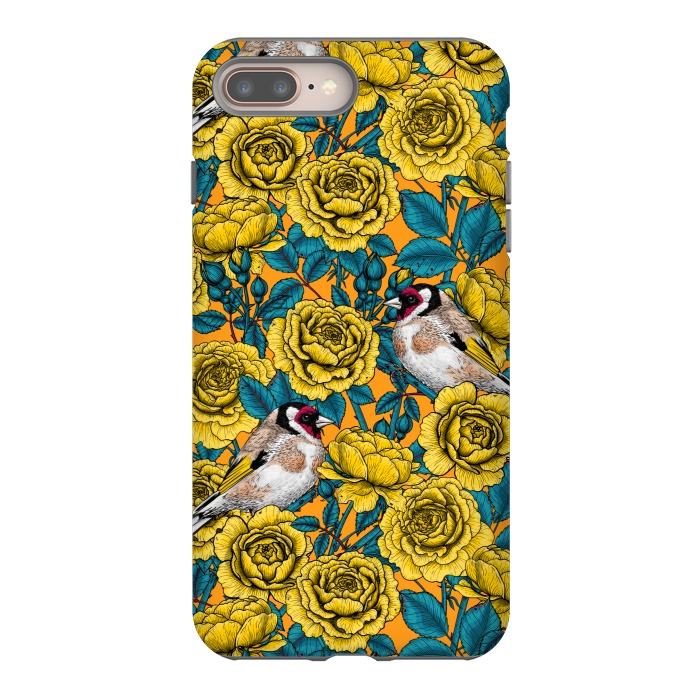 iPhone 8 plus StrongFit Rose flowers and goldfinch birds by Katerina Kirilova