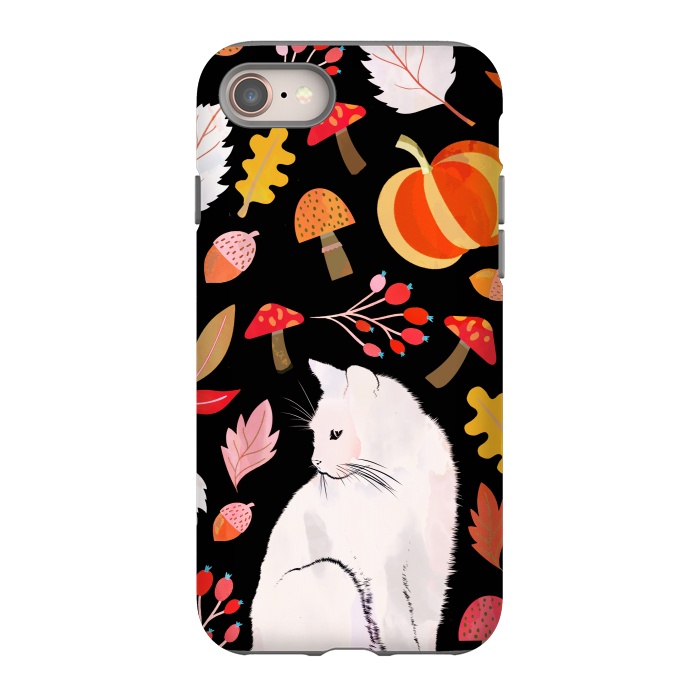 iPhone 8 StrongFit Autumn nature pattern with white cat by Oana 