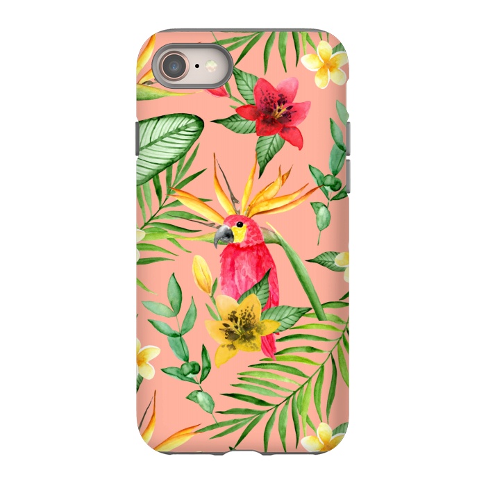 iPhone 8 StrongFit Red parrot and tropical leaves by Julia Badeeva
