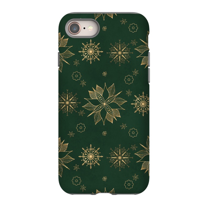 iPhone 8 StrongFit Elegant Gold Green Poinsettias Snowflakes Winter Design by InovArts