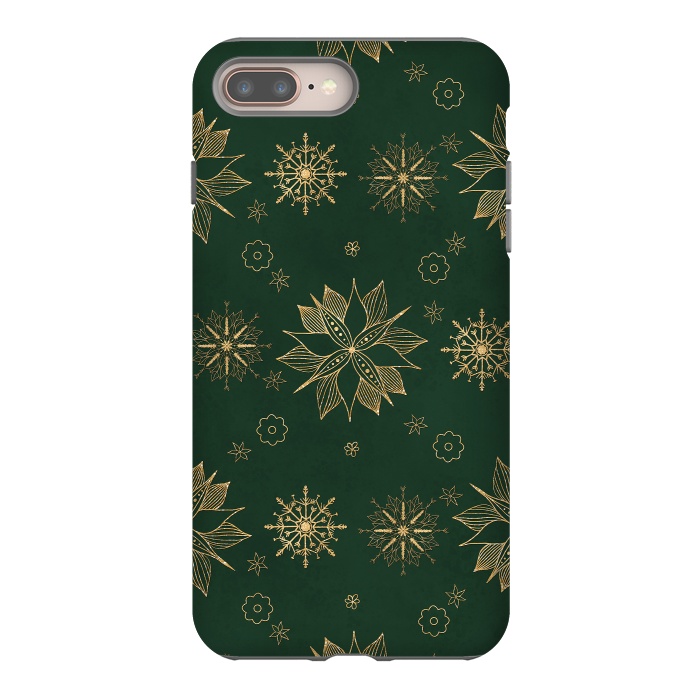 iPhone 8 plus StrongFit Elegant Gold Green Poinsettias Snowflakes Winter Design by InovArts