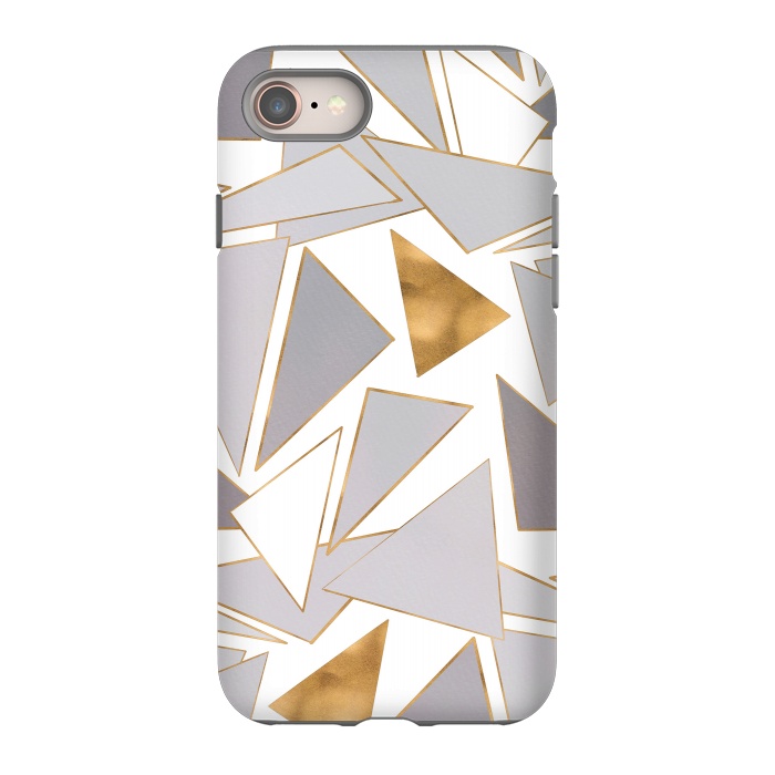 iPhone 8 StrongFit Modern Minimalist Gold Strokes Gray Triangles by InovArts