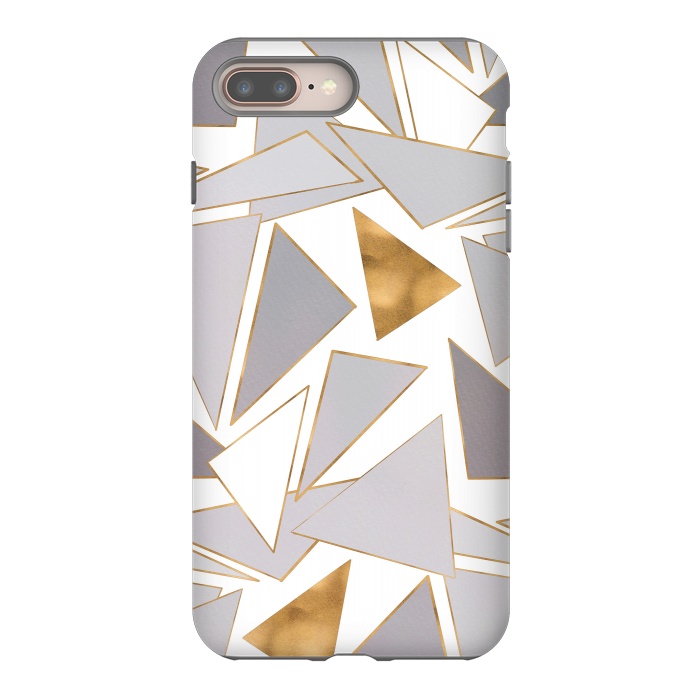 iPhone 8 plus StrongFit Modern Minimalist Gold Strokes Gray Triangles by InovArts