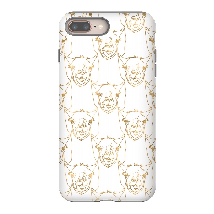 iPhone 8 plus StrongFit Cute Gold Strokes Llama Animal White Pattern by InovArts