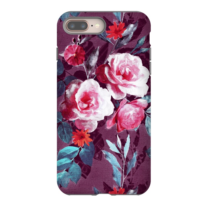 iPhone 8 plus StrongFit Retro Rose Chintz in Magenta and Plum by Micklyn Le Feuvre