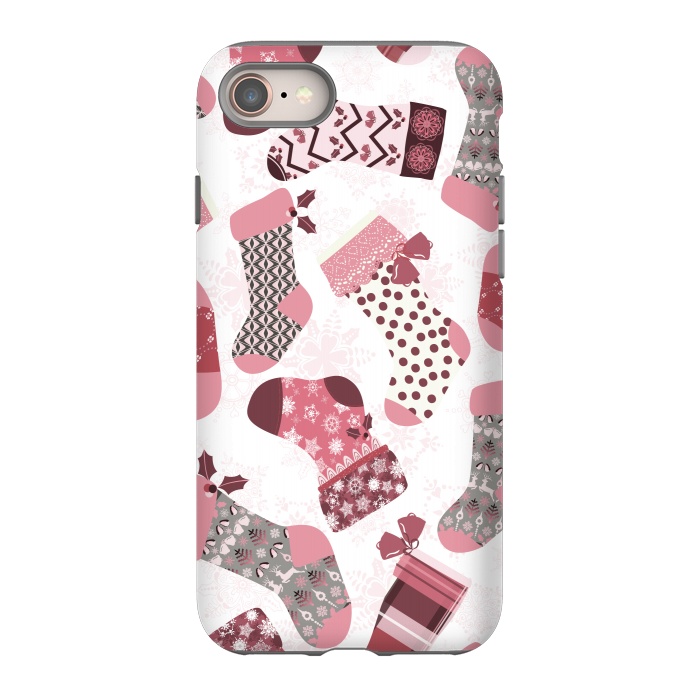 iPhone 8 StrongFit Christmas Stockings in Pink and Gray by Paula Ohreen