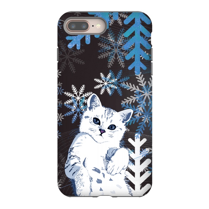 iPhone 8 plus StrongFit Cute kitty with blue metallic snowflakes by Oana 
