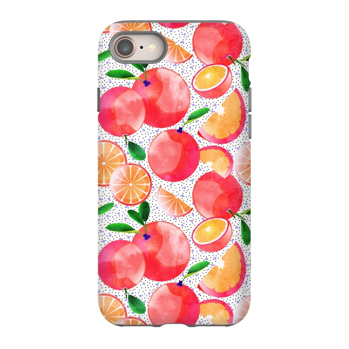 iPhone 8 StrongFit Citrus Tropical | Juicy Fruits Polka Dots | Food Orange Grapefruit Pink Watercolor Botanica by Uma Prabhakar Gokhale