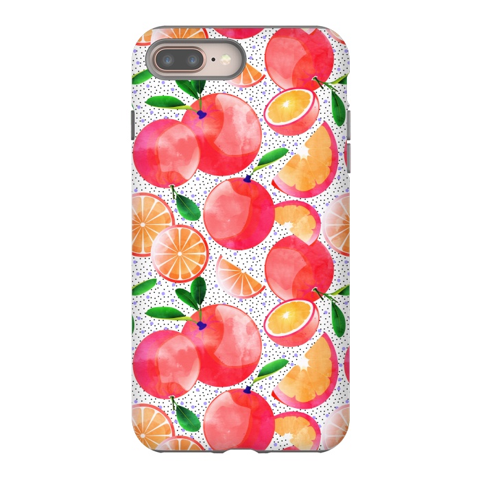 iPhone 8 plus StrongFit Citrus Tropical | Juicy Fruits Polka Dots | Food Orange Grapefruit Pink Watercolor Botanica by Uma Prabhakar Gokhale