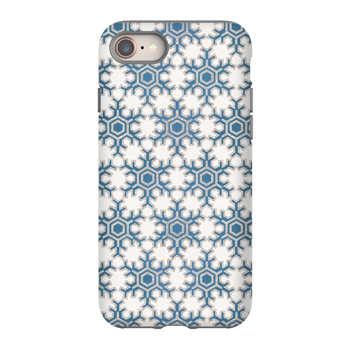iPhone 8 StrongFit Blue silver snowflakes christmas pattern by Oana 
