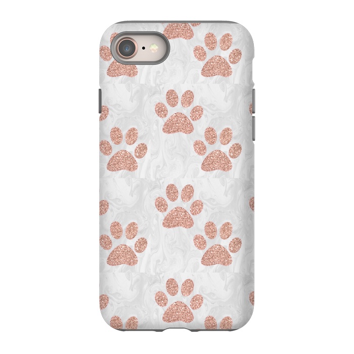 iPhone 8 StrongFit Rose Gold Paw Prints on Marble by Julie Erin Designs