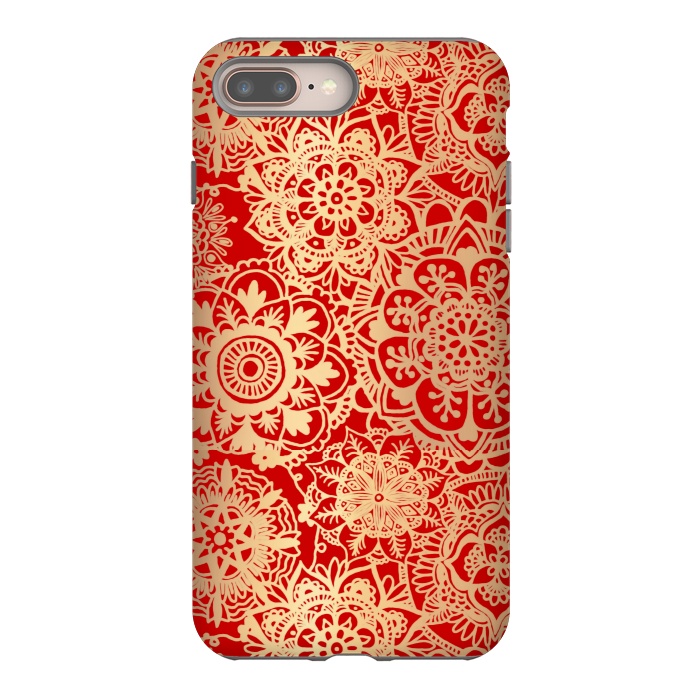 iPhone 8 plus StrongFit Red and Gold Mandala Pattern by Julie Erin Designs