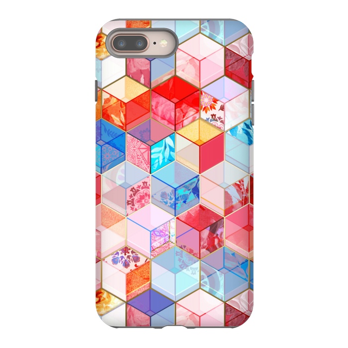 iPhone 8 plus StrongFit Ruby and Topaz Kaleidoscope Cubes by Micklyn Le Feuvre