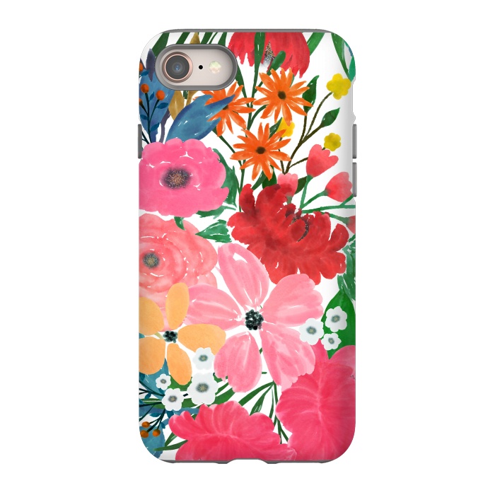 iPhone 8 StrongFit Trendy Pink watercolor Floral Bouquet White Design by InovArts