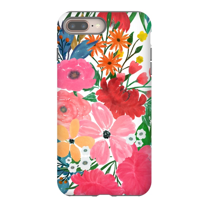 iPhone 8 plus StrongFit Trendy Pink watercolor Floral Bouquet White Design by InovArts
