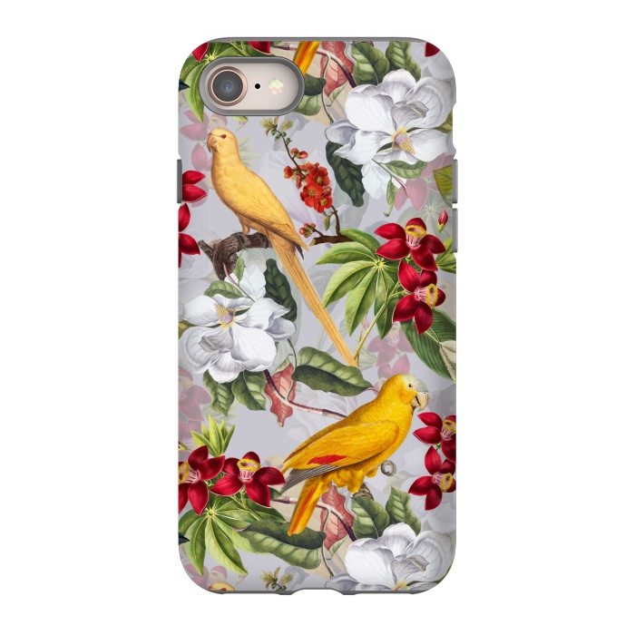 iPhone 8 StrongFit Antique Yellow Parrots in Flower Jungle by  Utart