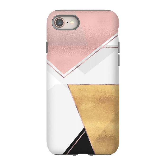 iPhone 8 StrongFit Stylish Gold and Rose Pink Geometric Abstract Design by InovArts