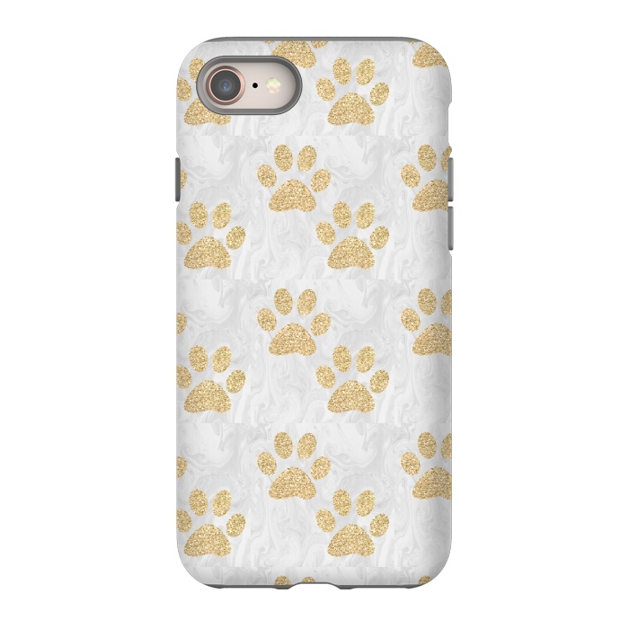 iPhone 8 StrongFit Gold Paw Prints on Marble by Julie Erin Designs
