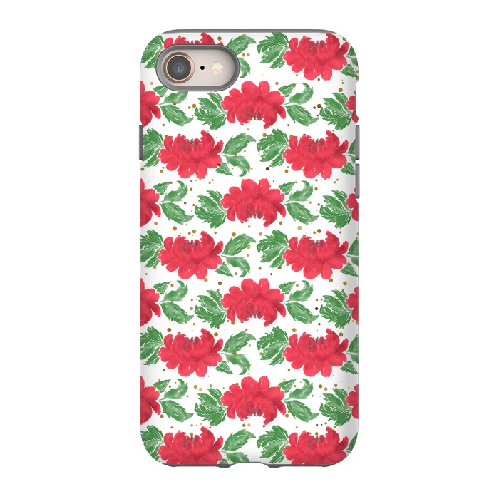 iPhone 8 StrongFit Watercolor Winter Red Flowers Gold Dots Artwork by InovArts