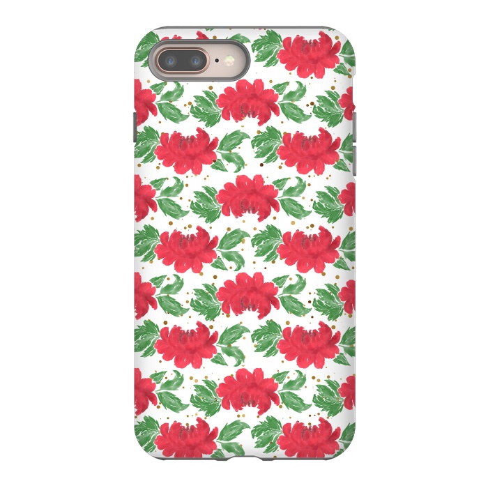 iPhone 8 plus StrongFit Watercolor Winter Red Flowers Gold Dots Artwork by InovArts
