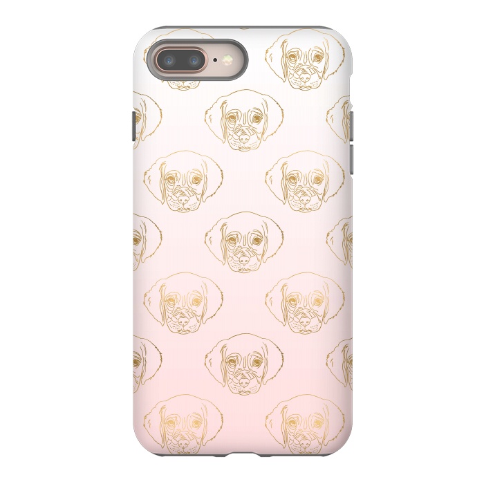 iPhone 8 plus StrongFit Girly Gold Puppy Dog White Pink Gradient Pattern by InovArts