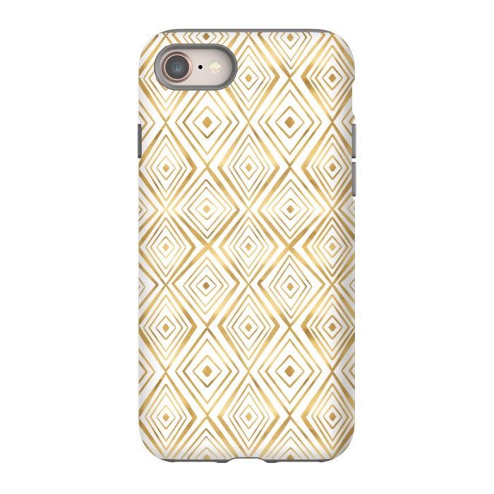 iPhone 8 StrongFit Stylish Gold Diamond Shapes Doodles White Pattern by InovArts