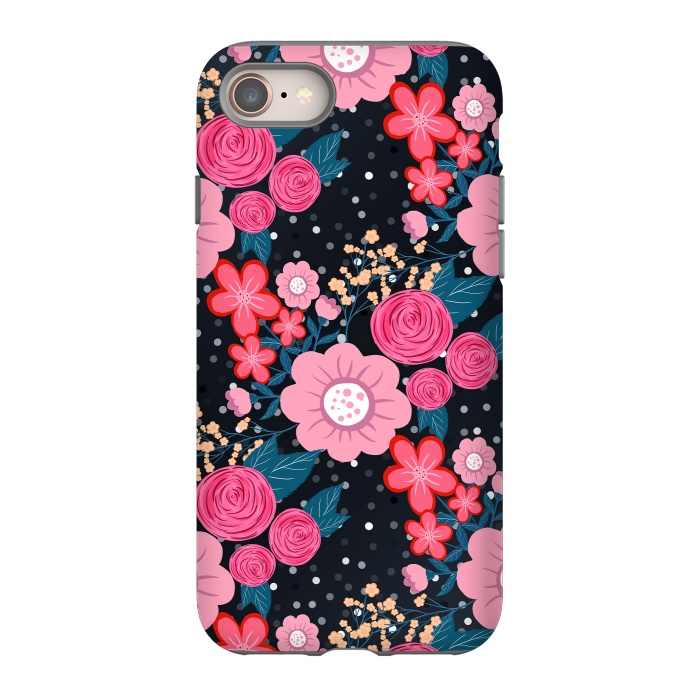 iPhone 8 StrongFit Pretty girly pink Floral Silver Dots Gray design by InovArts