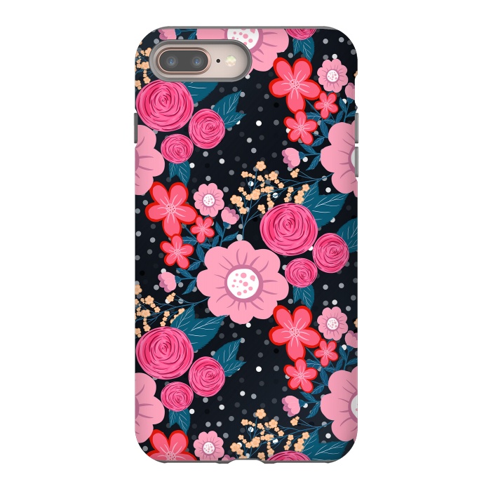 iPhone 8 plus StrongFit Pretty girly pink Floral Silver Dots Gray design by InovArts