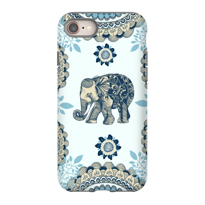 iPhone 8 StrongFit Blue Floral Elephant  by Rose Halsey