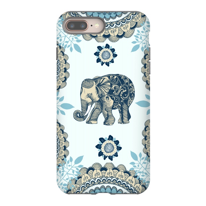 iPhone 8 plus StrongFit Blue Floral Elephant  by Rose Halsey