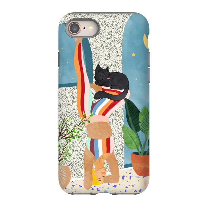 iPhone 8 StrongFit Headstand, Cat Yoga, Active Woman Workout, Eclectic Colorful Pets Terrazzo by Uma Prabhakar Gokhale