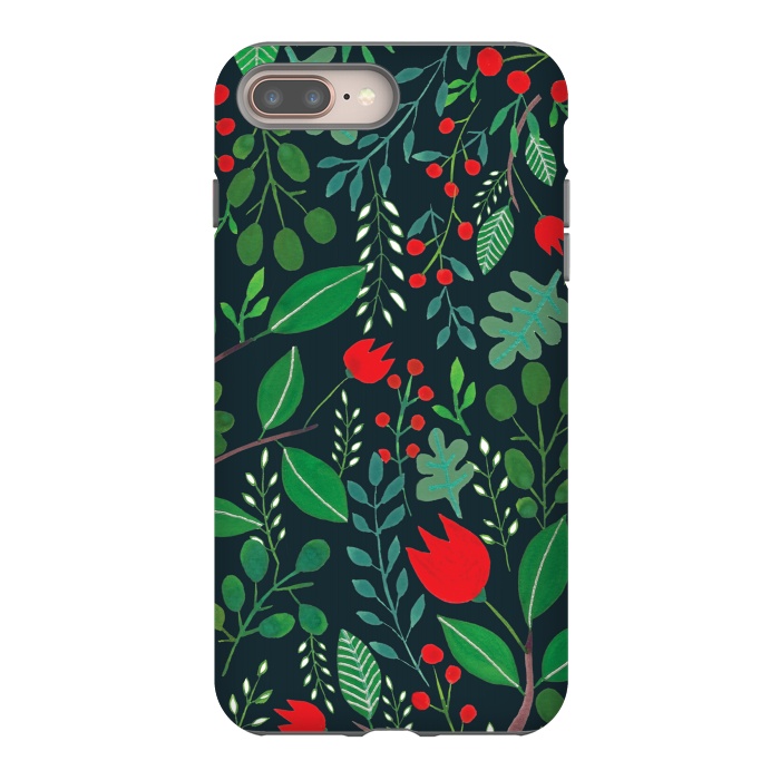 iPhone 8 plus StrongFit Christmas Floral Black by Hanny Agustine