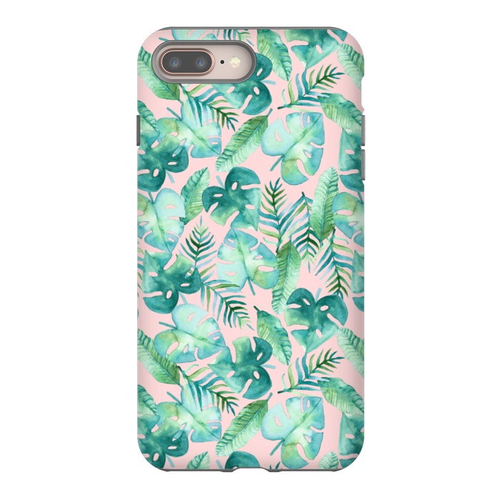 iPhone 8 plus StrongFit Cyan Tropical Jungle on Pink by Tangerine-Tane