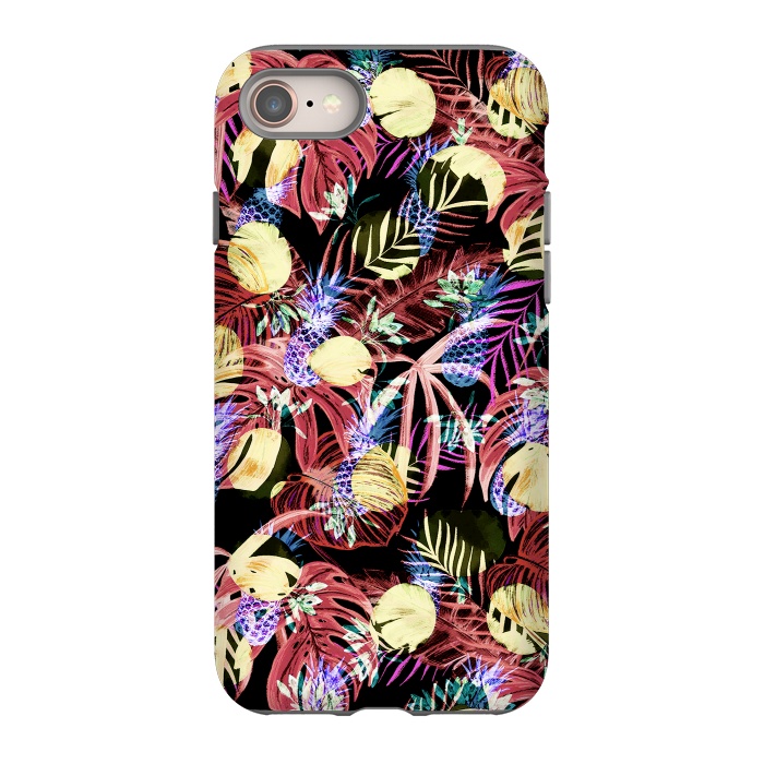 iPhone 8 StrongFit Colourful painted tropical leaves and pineapples by Oana 