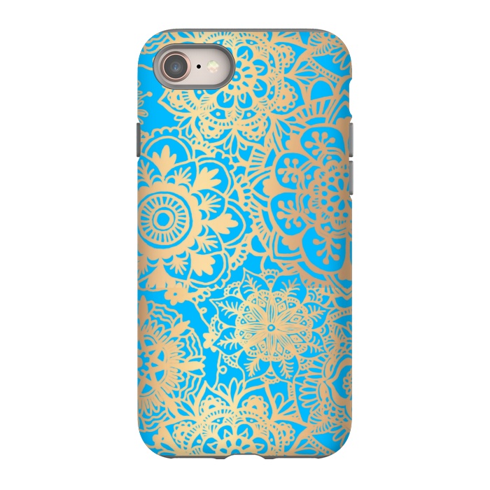 iPhone 8 StrongFit Light Blue and Gold Mandala Pattern by Julie Erin Designs