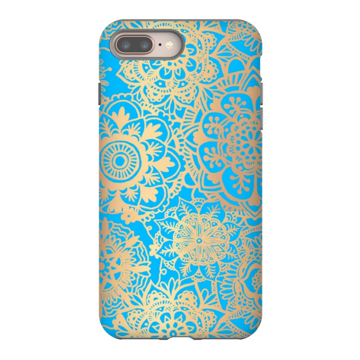 iPhone 8 plus StrongFit Light Blue and Gold Mandala Pattern by Julie Erin Designs