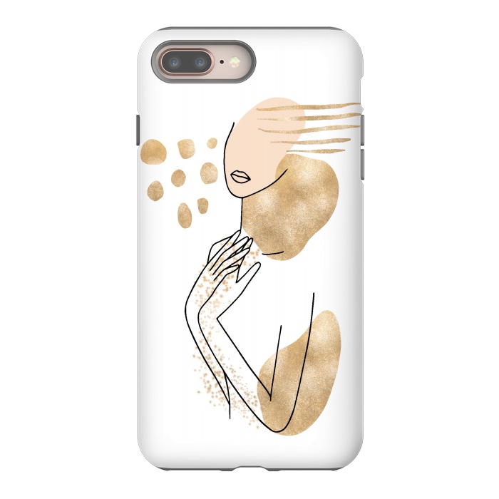 iPhone 8 plus StrongFit Modern Lineart Girl With Gold Shapes by DaDo ART