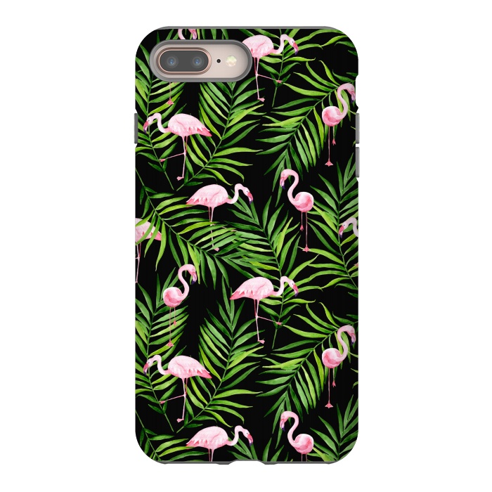 iPhone 8 plus StrongFit Pink flamingo ang palm leaves by Julia Badeeva