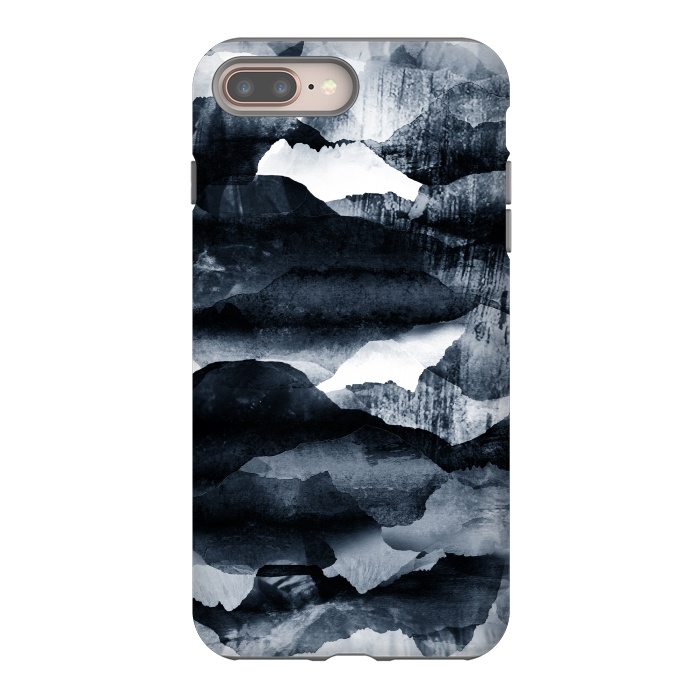 iPhone 8 plus StrongFit Dark blue ink mountain landscape art by Oana 