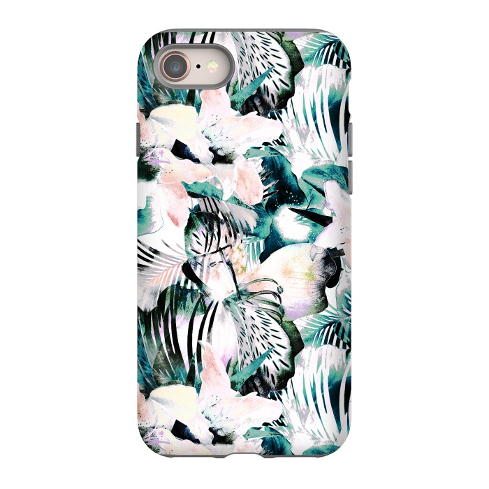 iPhone 8 StrongFit Tropical flowers and palm leaves by Oana 
