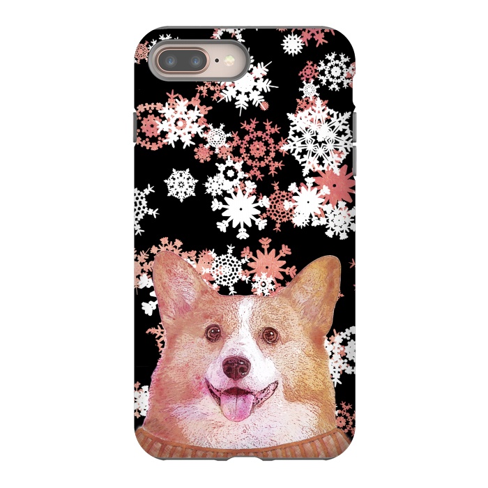 iPhone 8 plus StrongFit Cute corgi and white rose gold snowflakes by Oana 