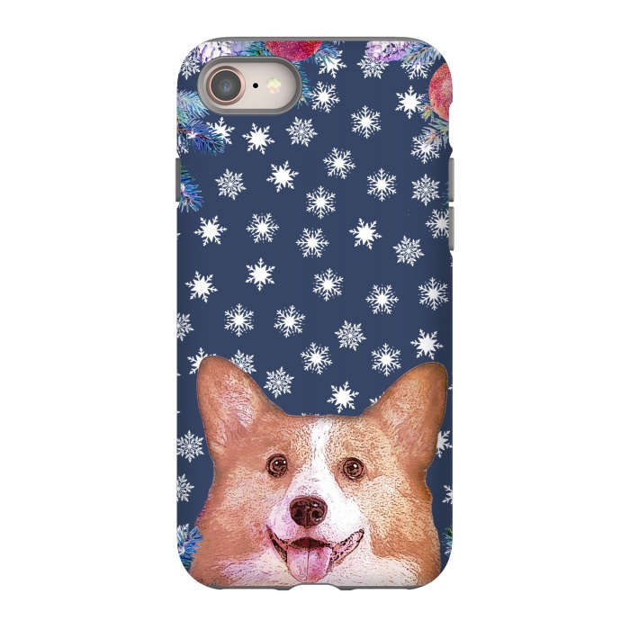 iPhone 8 StrongFit Corgi, snowflakes and winter decorations by Oana 