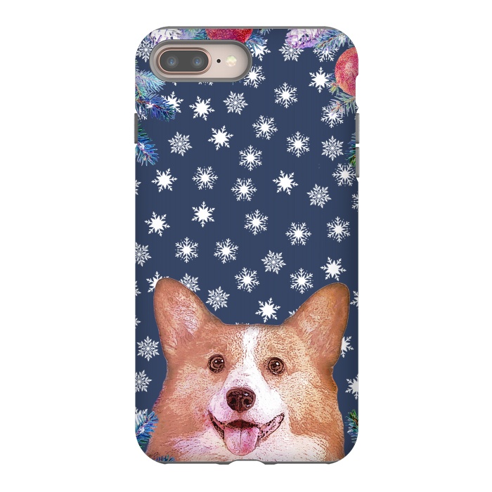 iPhone 8 plus StrongFit Corgi, snowflakes and winter decorations by Oana 