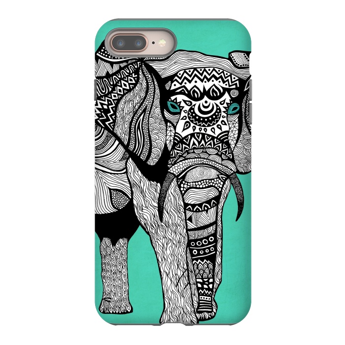 iPhone 8 plus StrongFit Turquoise Elephant by Pom Graphic Design