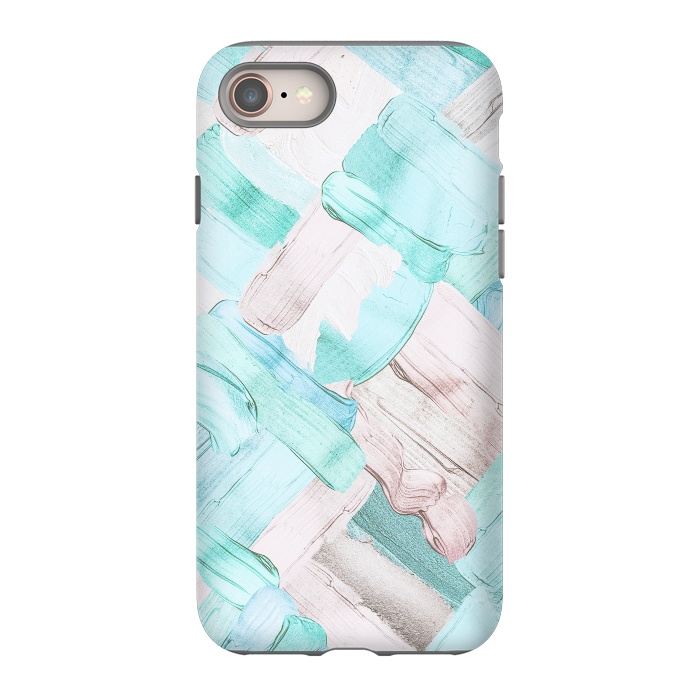 iPhone 8 StrongFit Blush Teal Acrylic Thick Brush Strokes Pattenr by  Utart