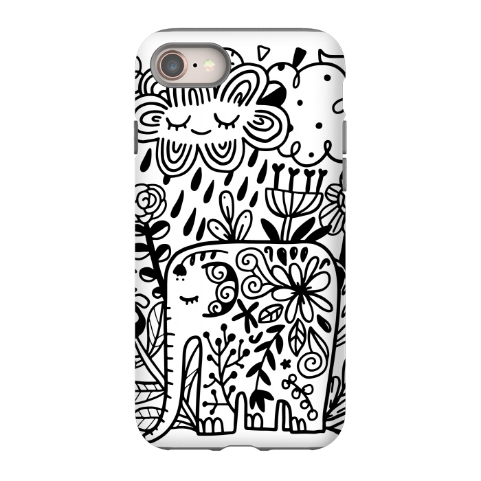 iPhone 8 StrongFit Doodle elephant and flowers by Anna Alekseeva