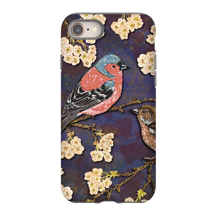 iPhone 8 StrongFit Chaffinches in Cherry Blossom by Lotti Brown
