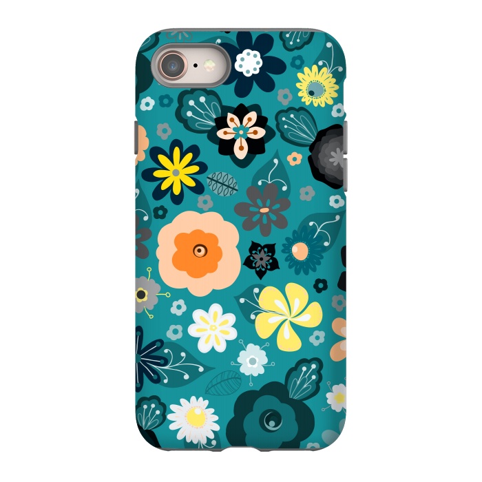 iPhone 8 StrongFit Kitsch 70s Flowers in Classic Blue and Yellow by Paula Ohreen