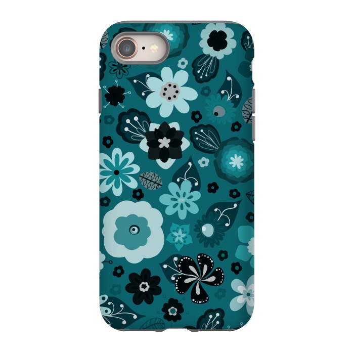 iPhone 8 StrongFit Kitsch 70s Flowers in Monochrome Classic Blue by Paula Ohreen